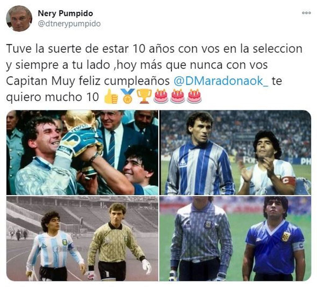 Nery Pumpido y su saludo a Diego Maradona. (Twitter)