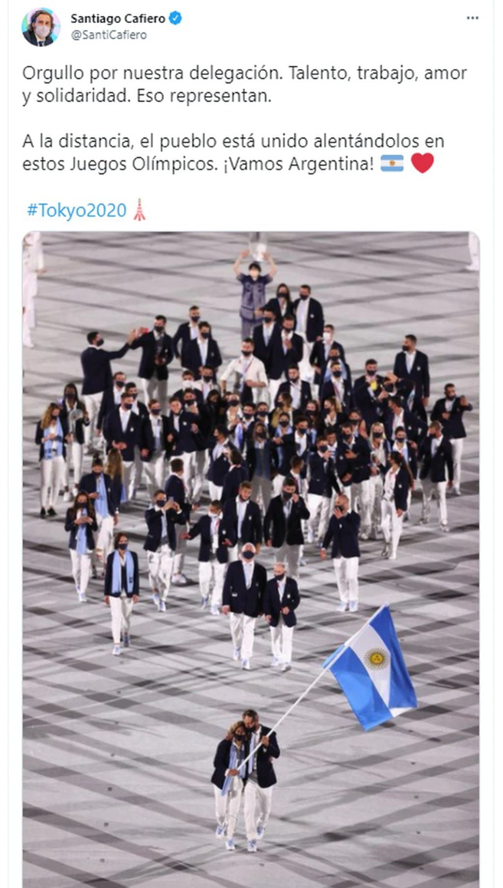 El tuit que el Jefe de Gabinete le dedicó a la delegación argentina en los Juegos Olímpicos de Tokio 2020.