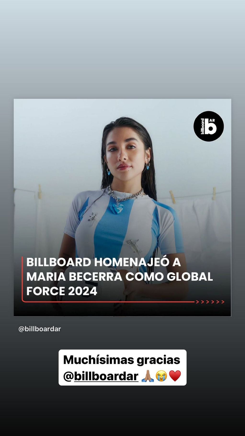 La reacción de María Becerra tras la mención en los Billboard.