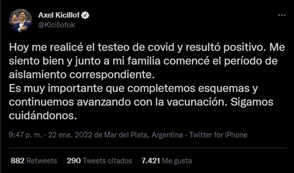 Así informó Axel Kicillof que tiene coronavirus.