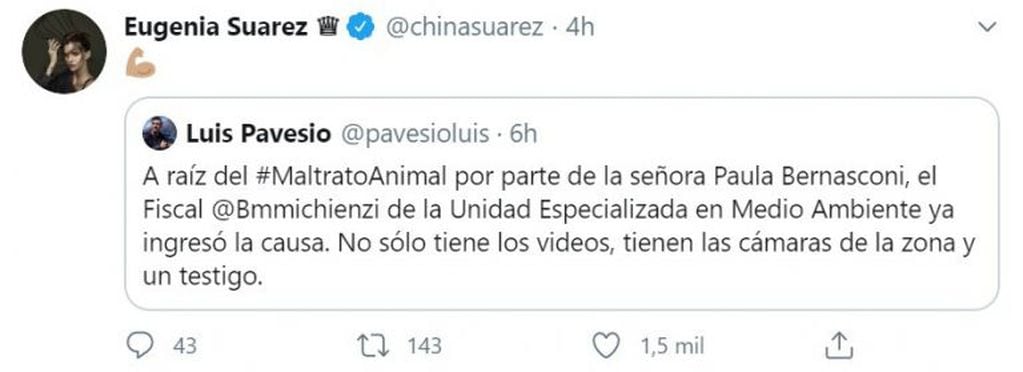 La China Suárez (Captura Twitter)