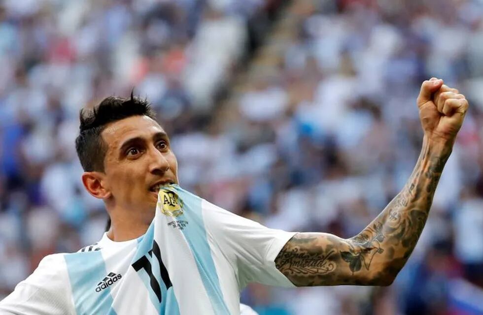 Kazan (Russian Federation), 30/06/2018.- Angel Di Maria of Argentina celebrates scoring the equalizer during the FIFA World Cup 2018 round of 16 soccer match between France and Argentina in Kazan, Russia, 30 June 2018.\r\n\r\n kazan rusia angel di maria futbol campeonato mundial 2018 futbol futbolistas partido seleccion argentina francia