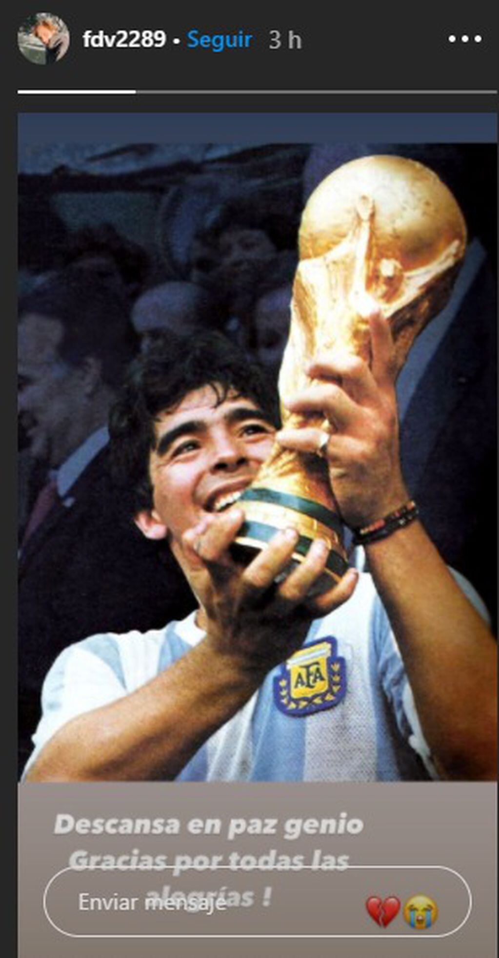 Franco Vázquez se limitó a compartir una Historia recordando a Diego Maradona.
