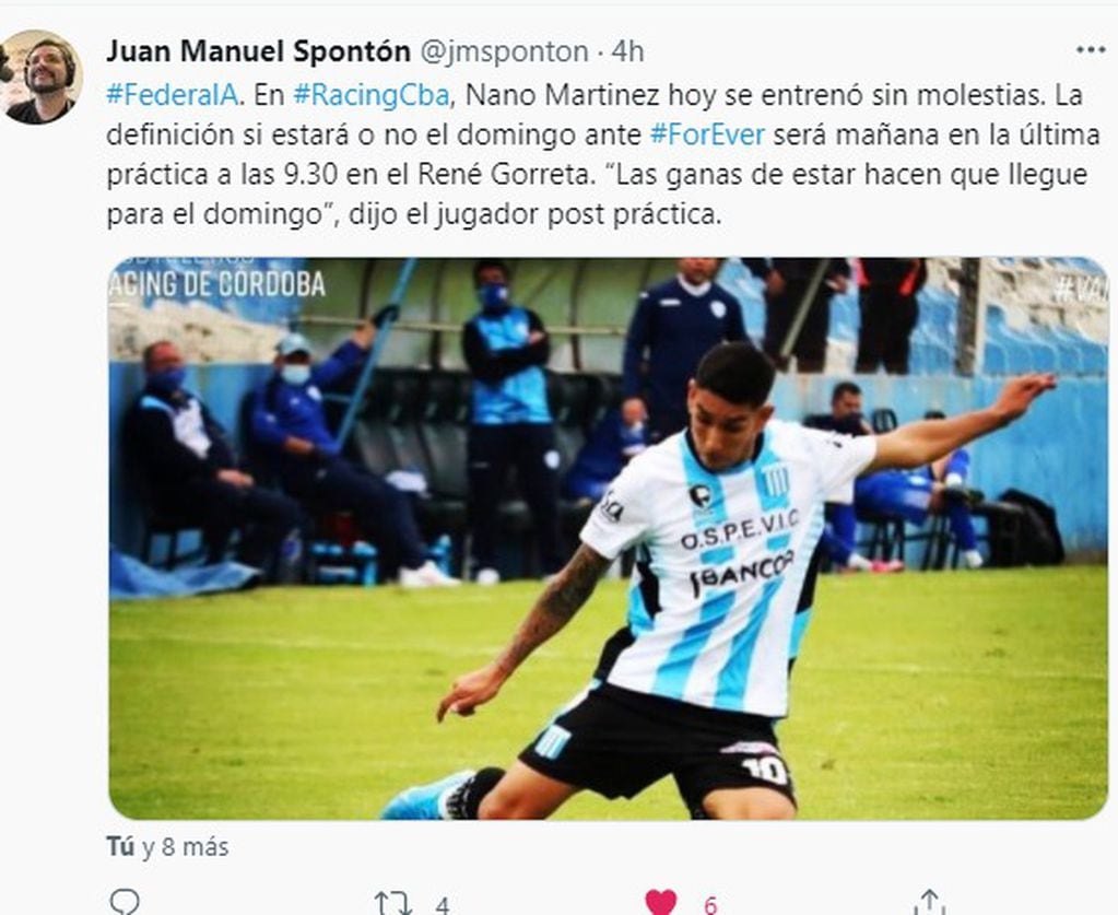 El Nano Martínez quiere volver al equipo este domingo en Nueva Italia.