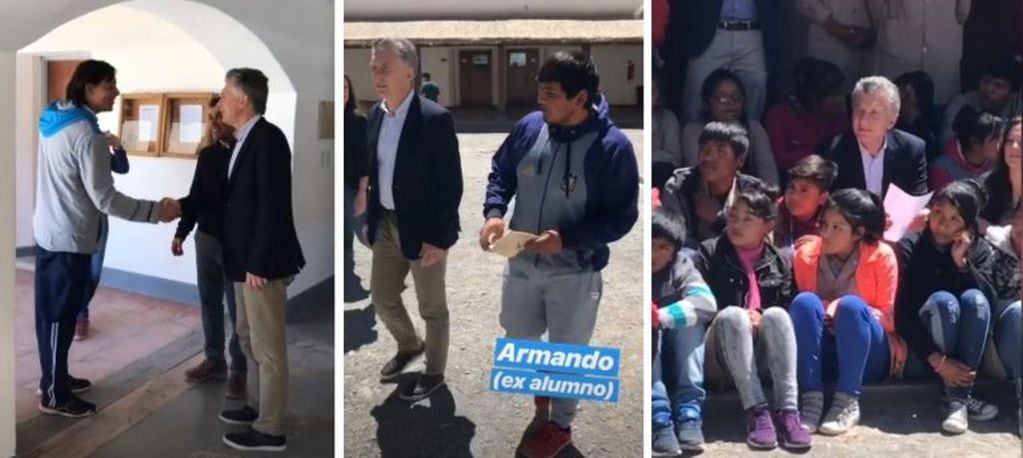 El presidente subió a sus historias de Instagram su encuentro con los alumnos y ex alumnos de El Alfarcito. (Web)