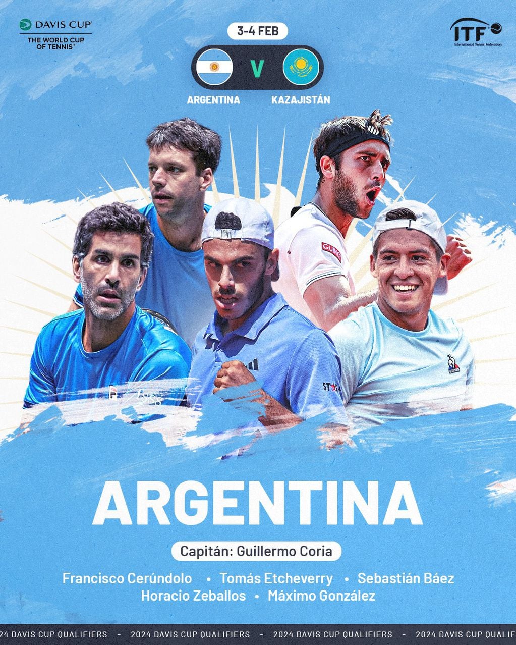 La Asociación Argentina de Tenis (AAT) confirmó el equipo para enfrentar a Kazajistán en la Copa Davis 2024.