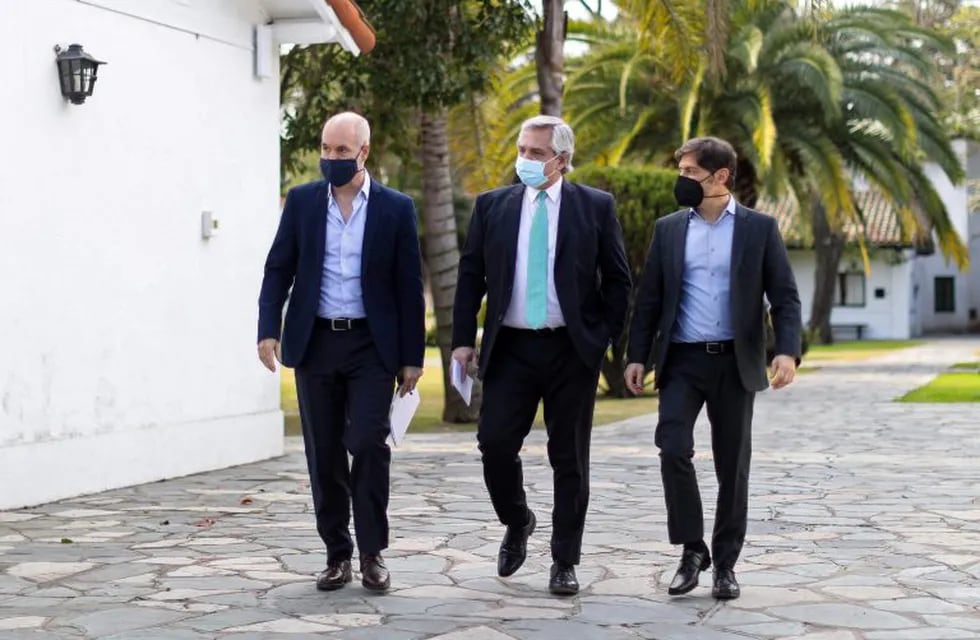 Alberto Fernandez, Axel Kicillof y Horacio Rodriguez Larreta. (AFP)