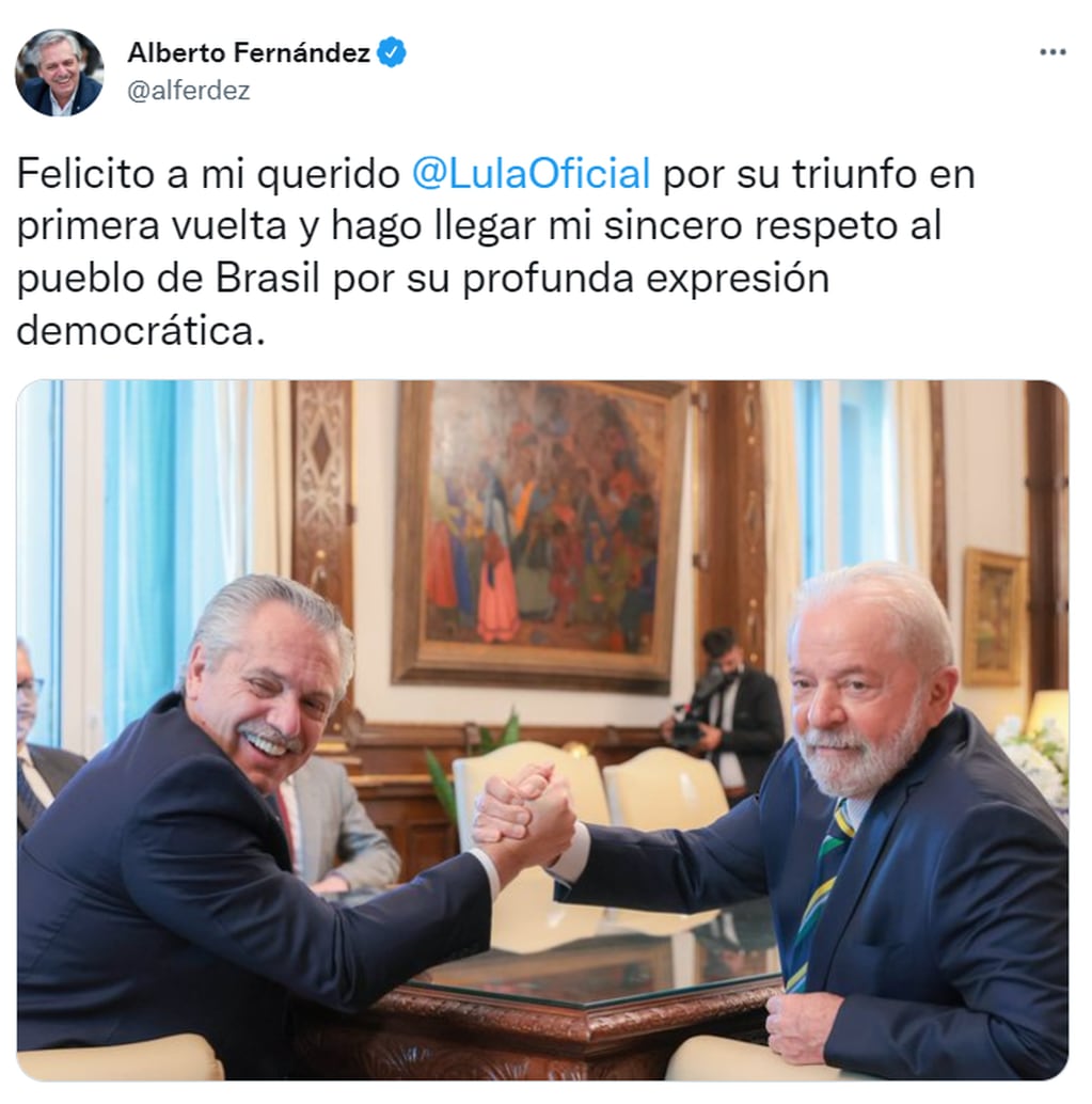 Alberto Fernández felicitó a Lula y celebró la "expresión democrática" en Brasil