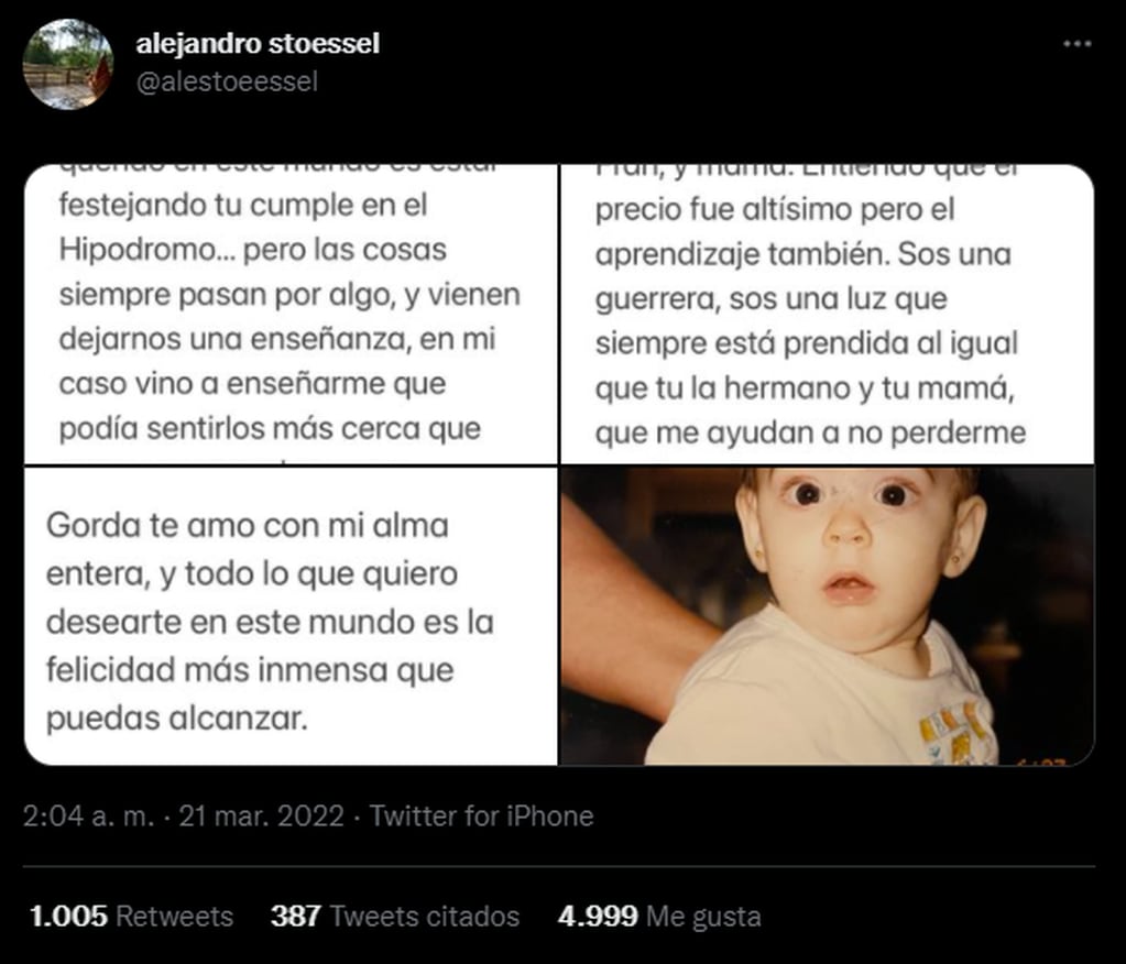 La publicación en Twitter de Alejandro Stoessel para Tini.