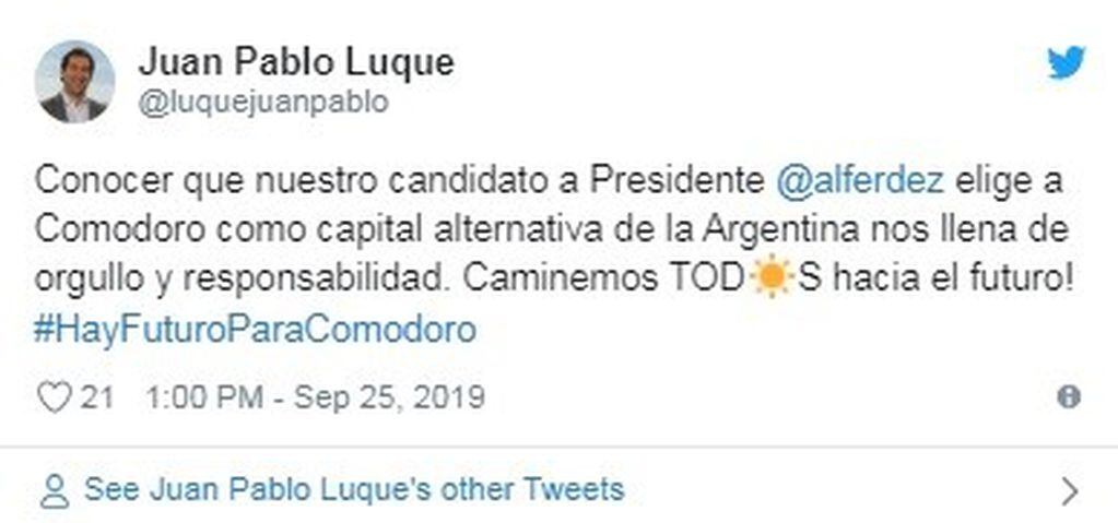 Twitter de Juan Pablo Luque