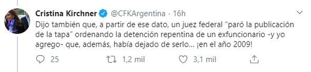 Cristina Kirchner en Twitter.