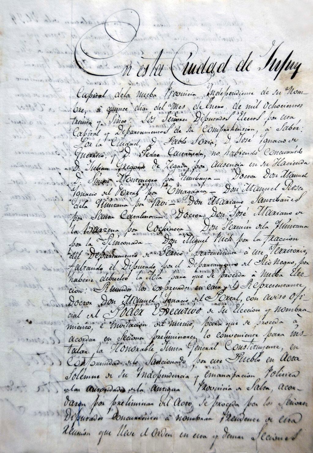 Acta de creación de la Honorable Junta General Constituyente de Jujuy, fechada el 15 de enero de 1835.