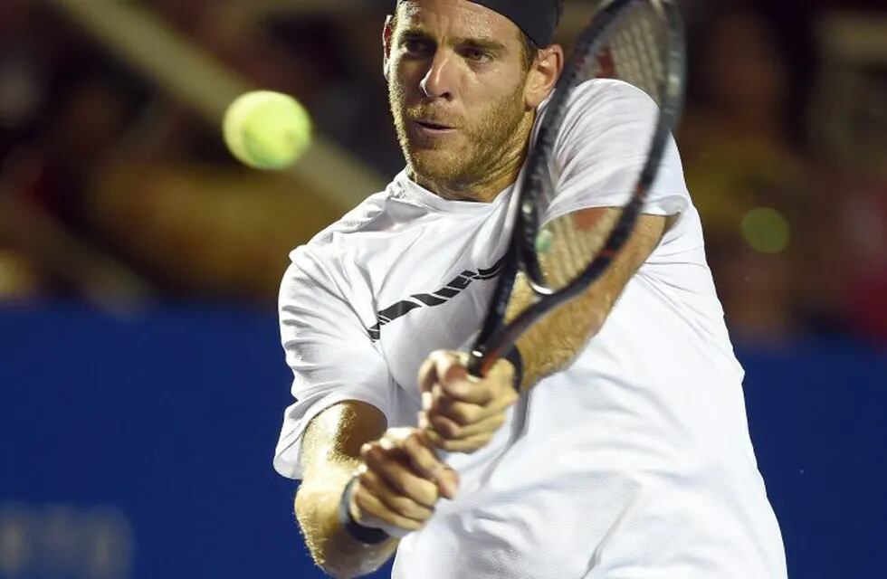Argentinian tennis player Juan Martin del Potro returns against Frances Tiafoe of the US  during the second day of the Mexican Tennis Open in Acapulco, Guerrero State, Mexico, on February 28, 2017. / AFP PHOTO / ALFREDO ESTRELLA
