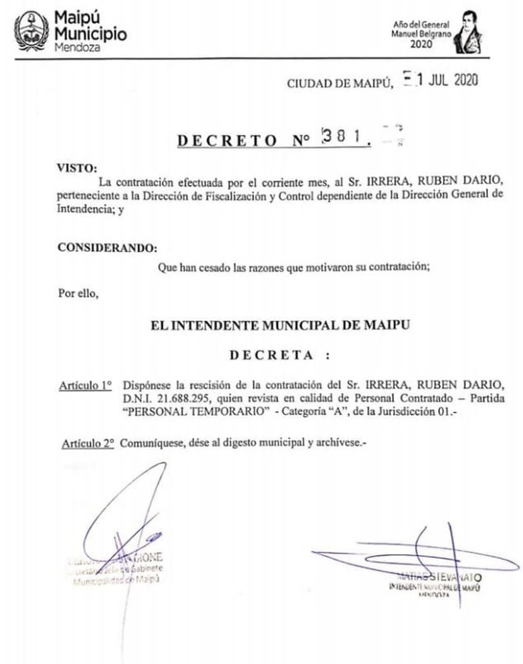 Decreto de la Municipalidad de Maipú.