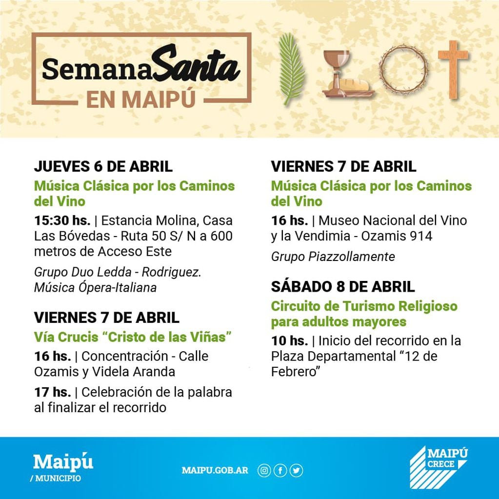 Las actividades que se realizarán durante Semana Santa en Maipú.