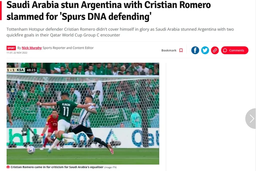 El titular de un medio ingles sobre la caida argentina.