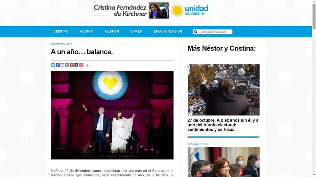 Cristina Kichner hizo su balance del primer año de Gobierno. (Foto: cfkargentina.com)