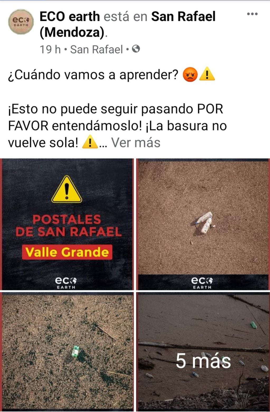 El posteo en Facebook de la organización Eco Earth pone de manifiesto la impotencia al encontrar tantos residuos luego de que se van los visitantes de Valle Grande.