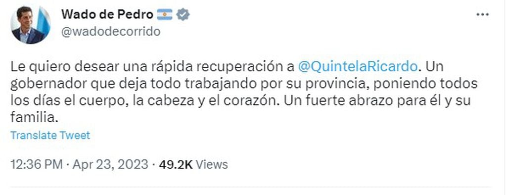 El ministro del Interior le dedicó algunas palabras de aliento a Ricardo Quintela.