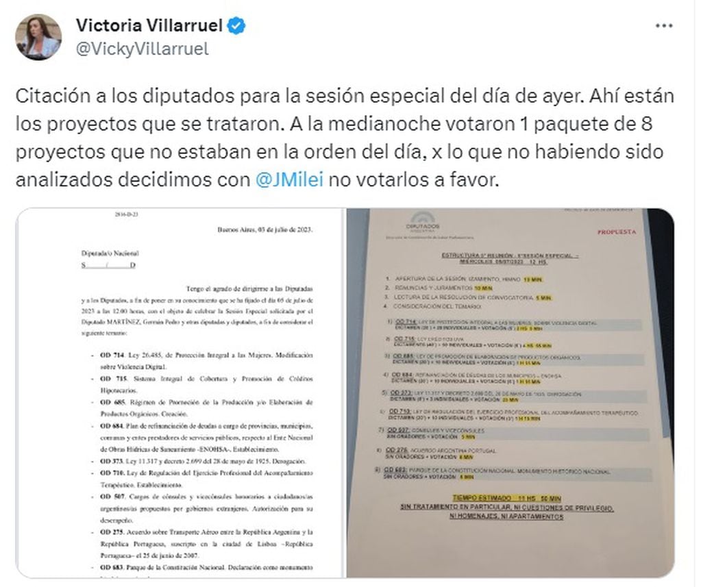 El descargo de Victoria Villarruel.