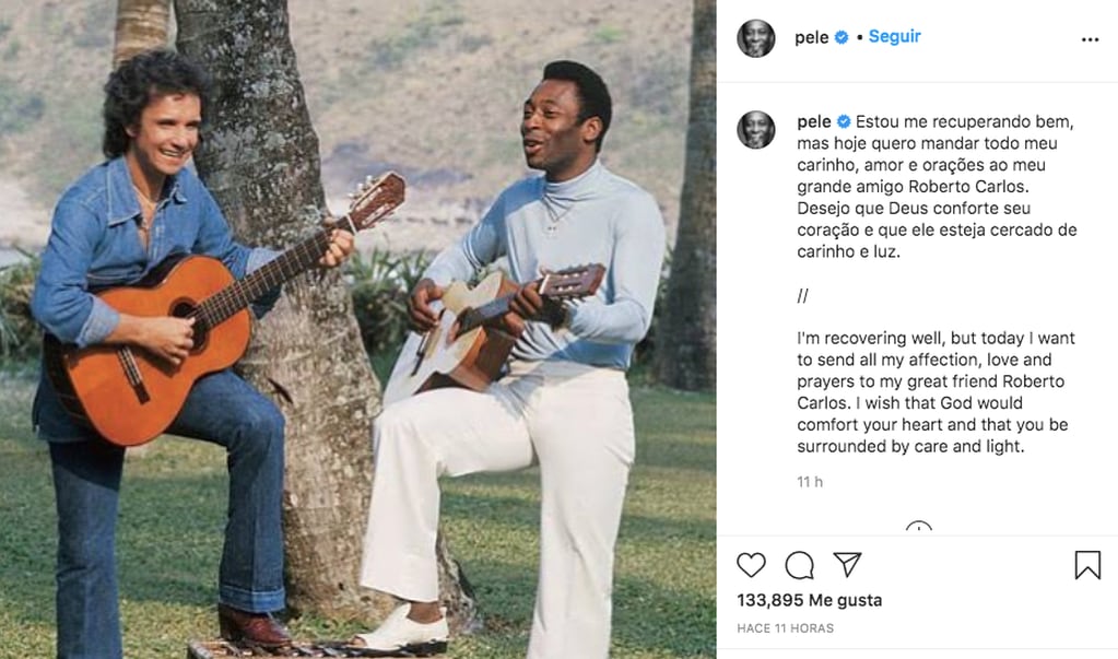 Pelé le dejó un mensaje al cantante Roberto Carlos, que perdió a uno de sus hijos por cáncer.