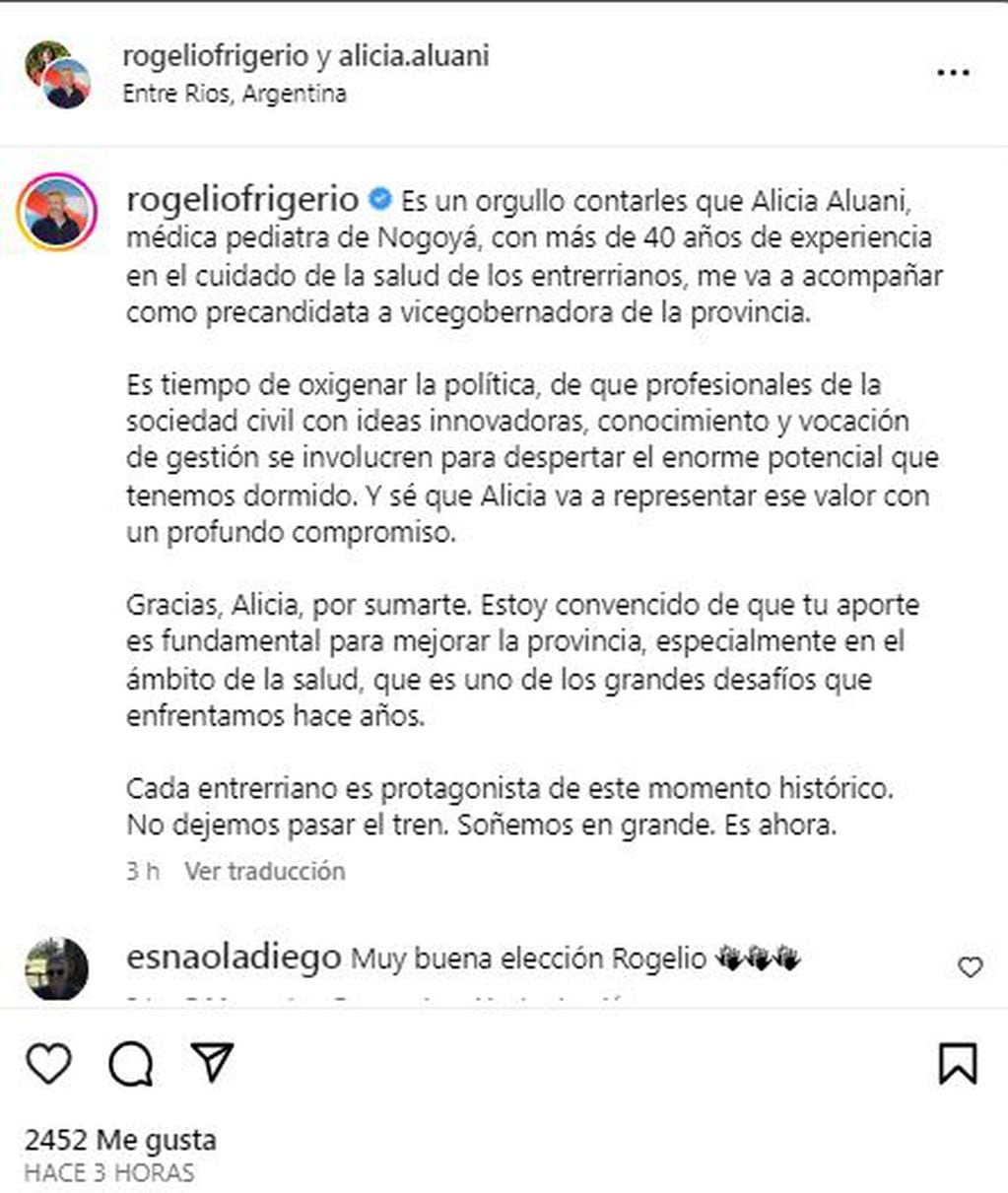 Rogelio Frigerio anunció a Alicia Aluani como compañera de fórmula a la gobernación de Entre Ríos