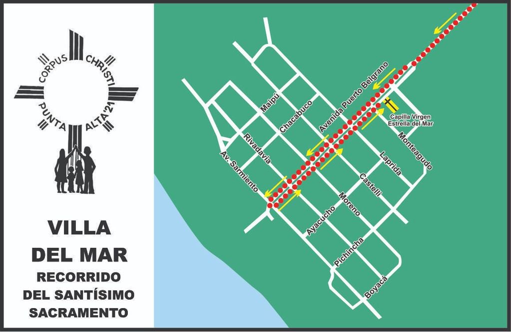 Recorrido de la procesión con el Santísimo Sacramento por las calles de Coronel Rosales