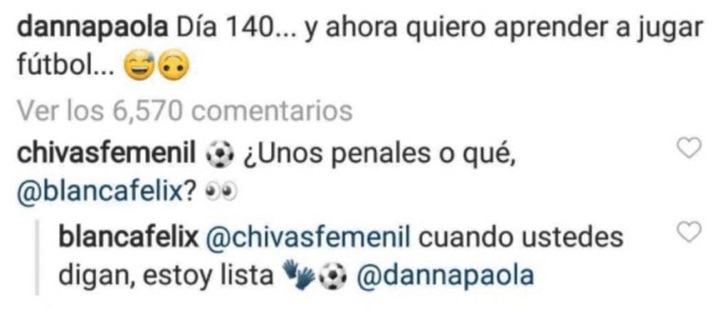Danna Paola confesó que quiere aprender a jugar al fútbol y el Chivas le hizo una propuesta