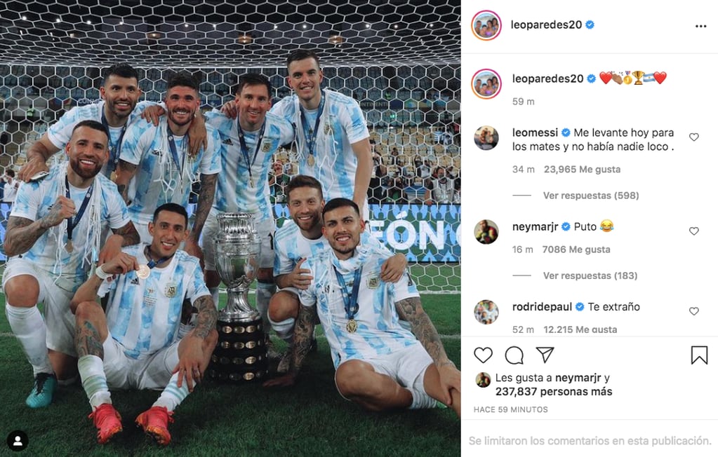 Los futbolistas de la Selección dejaron divertidos mensajes en Instagram.