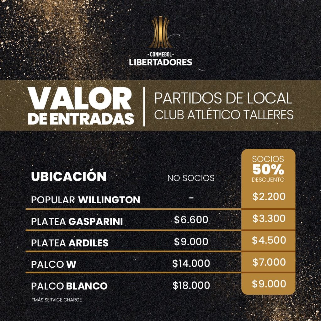 Los precios de las entradas para el Talleres-Colón por octavos de la Copa.