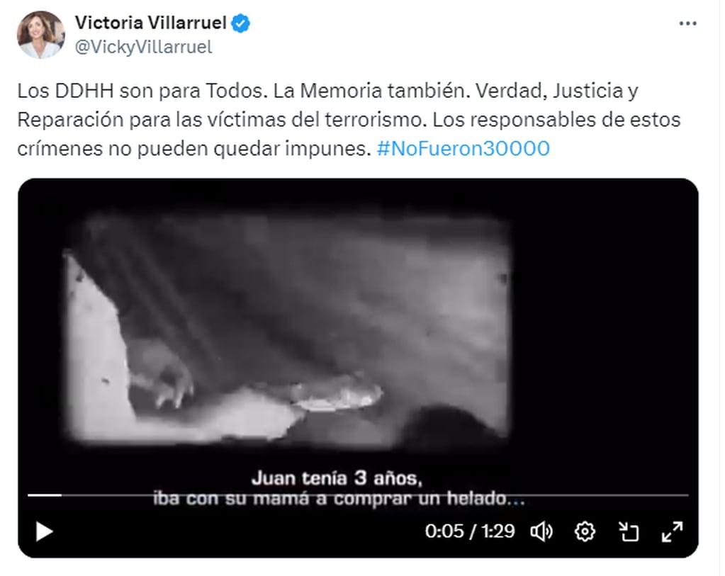 El tuit de Victoria Villarruel.