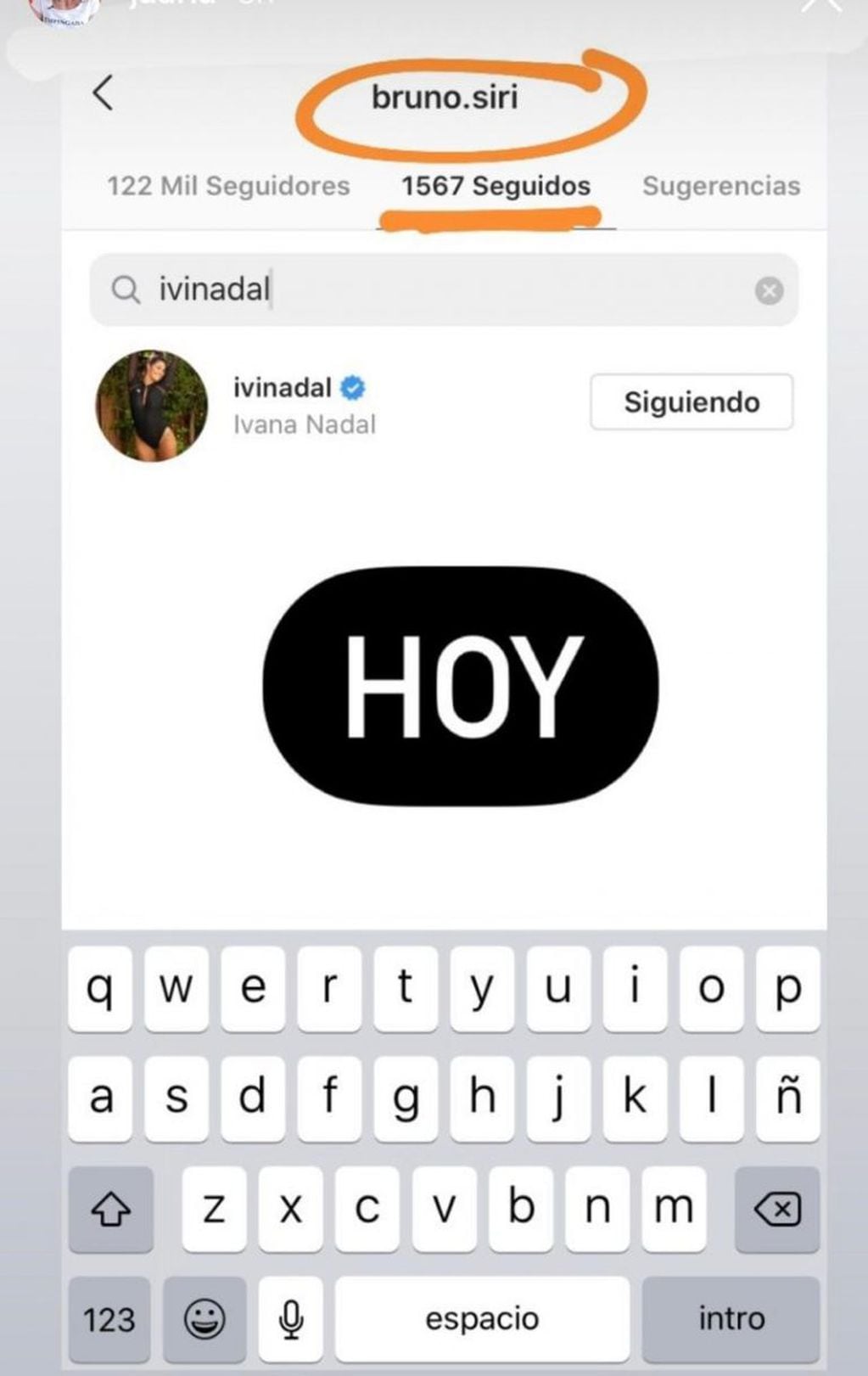 Ivana Nadal dejó de seguir a Bruno Siri