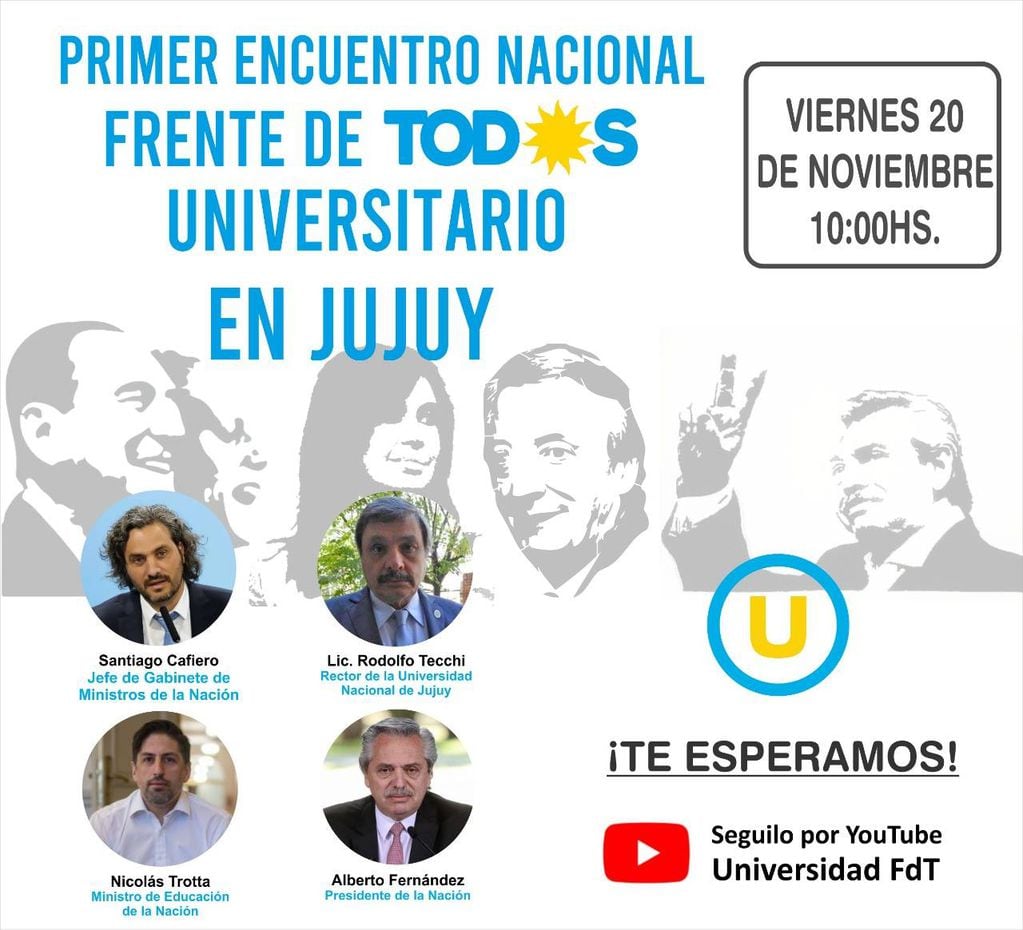 Flyer del Frente de Todos Universitario de Jujuy.