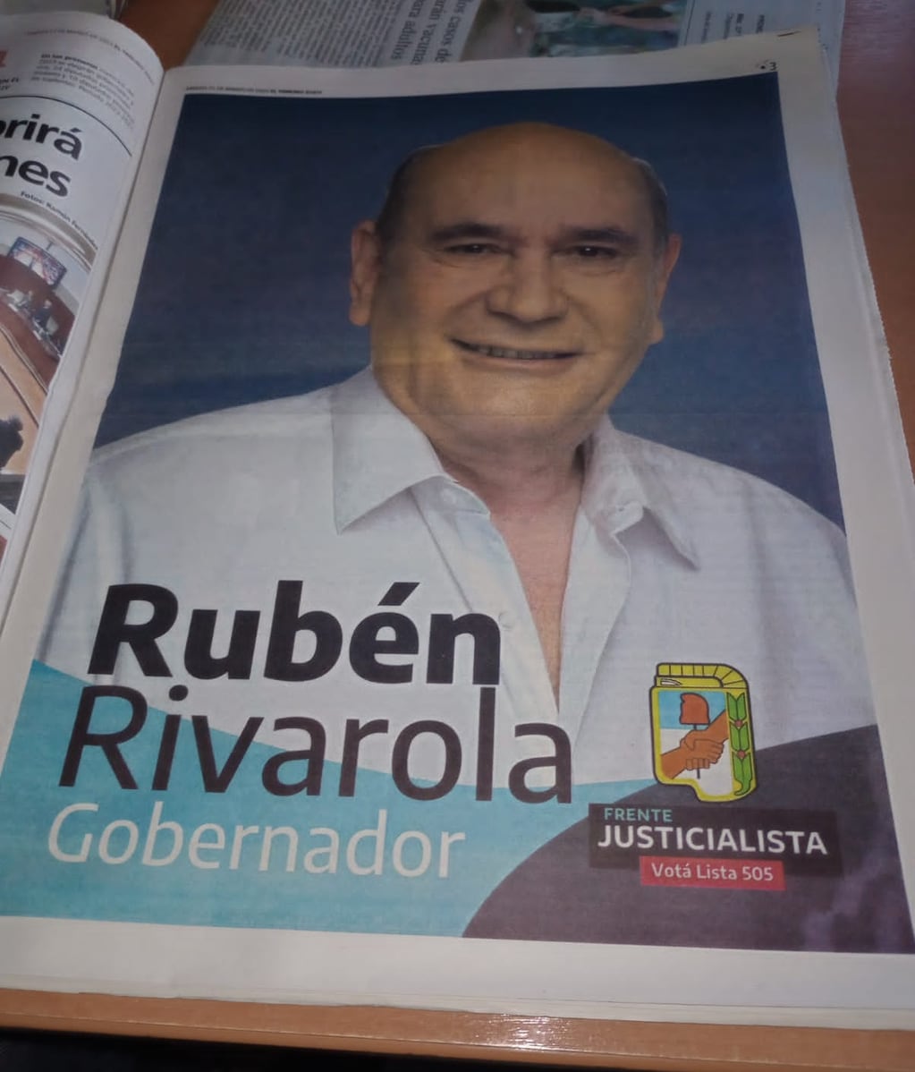 La campaña publicitaria de Rubén Rivarola como candidato a gobernador de  Jujuy, publicada en el diario de su propiedad.