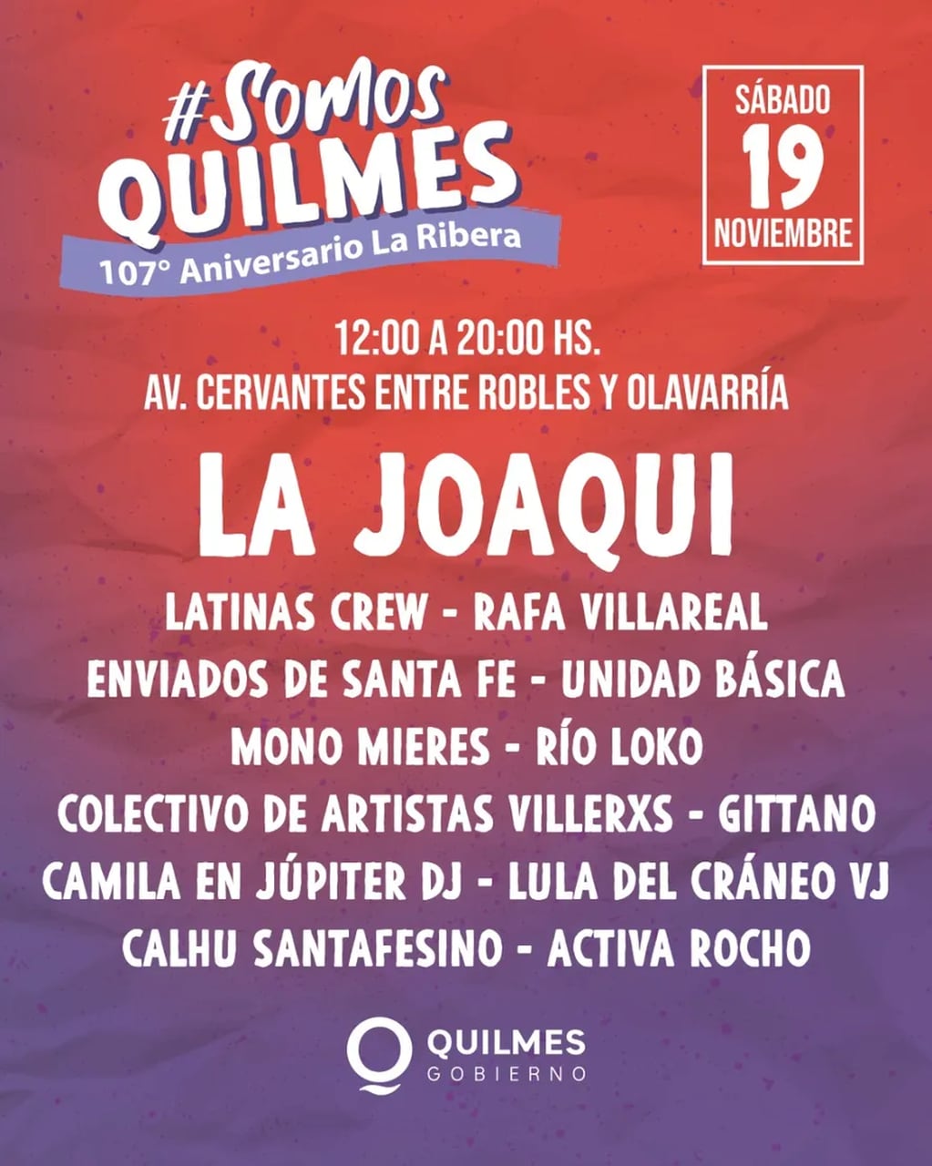 La Joaqui dará un show gratis en Quilmes por el aniversario de La Ribera