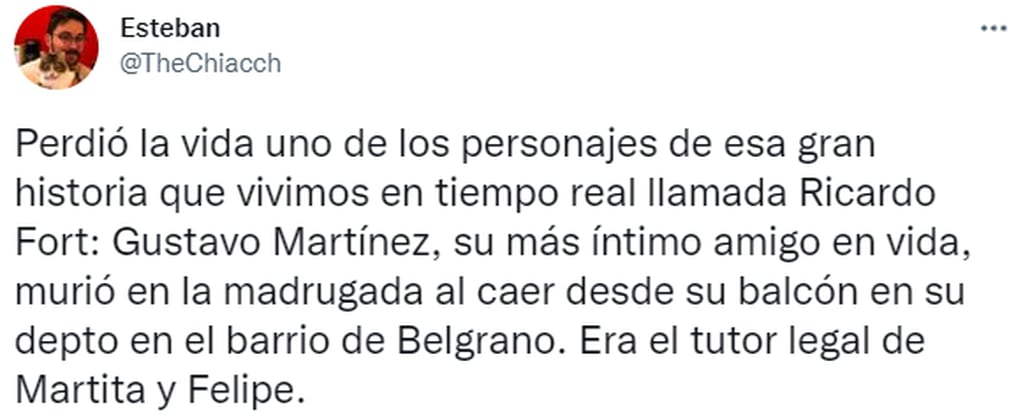 El mensaje que relata la importancia de Gustavo Martínez en la vida de Ricardo Fort.