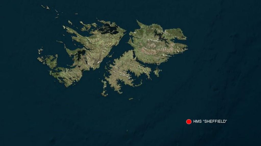 El HMS Sheffield yace al sudeste de las Islas Malvinas.