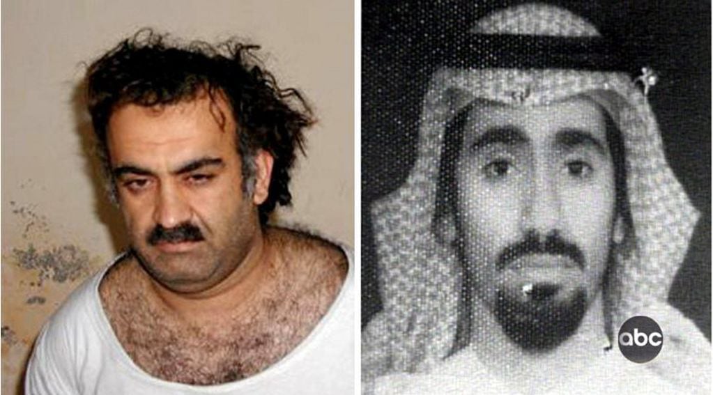 This combination of file photos shows a handout photo (L) obtained on March 1, 2003 of Khalid Sheikh Mohammed, alleged organiser of the September 11, 2001 attacks, shortly after his capture and an ABC World New Tonight handout photo of Abd al-Rashim al-Nashiri, al-Qaeda's chief of operations for the Gulf and a suspected mastermind of the USS Cole bombing in Yemen obtained November 23 2002. The US Senate released on December 9, 2014, the most thorough public report on interrogation techniques used by the CIA after September 11 on suspected members of Al-Qaeda that many say amounts to torture. In February 2008, Director of the CIA Michael Hayden acknowledged three detainees were subject to waterboarding: 9/11 mastermind Khalid Sheikh Mohammed (KSM), influential Al-Qaeda member Abu Zubaydah(Not shown) and accused USS Cole bombing mastermind Abd Rahim Al-Nashiri. KSM was apparently subject to the waterboarding practice 183 times.
  Khalid Sheikh Mohammed terrorista de al qaeda terrorismo terroristas
