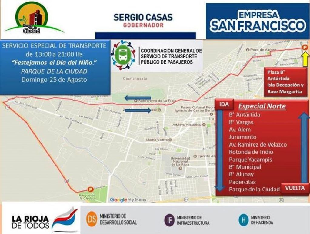 recorridos de las lineas especial zona norte para Chiquilines 2019