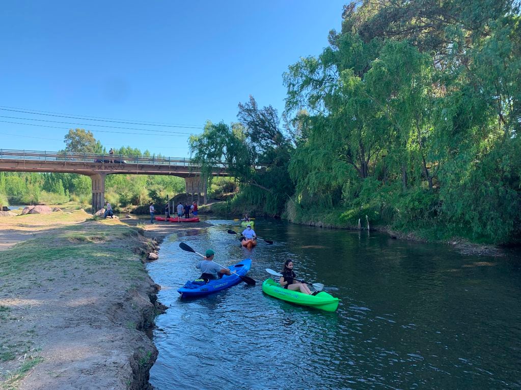 Personal municipal y de un emprendimiento turístico recorren en kayak para limpiar el río Atuel. 