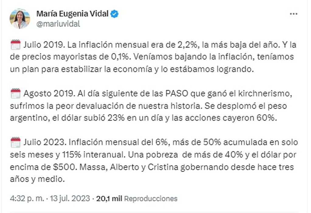 Las comparaciones de María Eugenia Vidal.