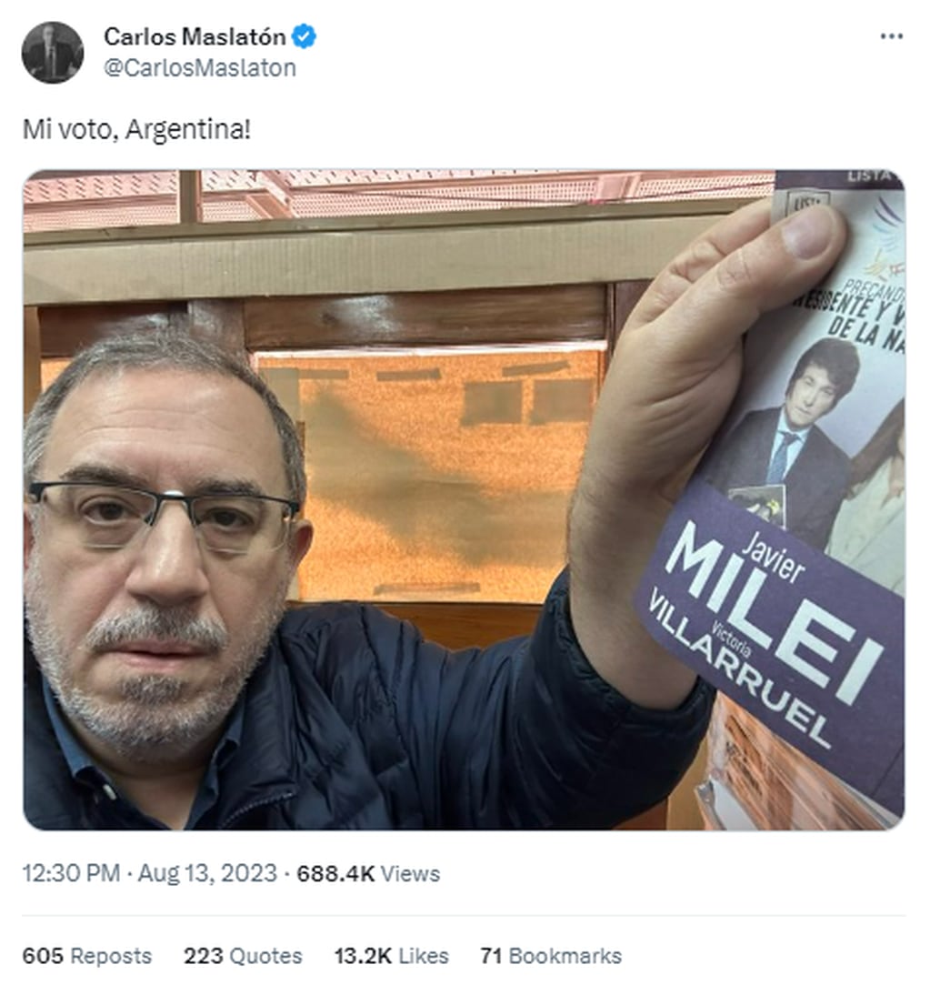 Con una inesperada selfie, Carlos Maslatón reveló a quién votó en Ciudad de Buenos Aires.