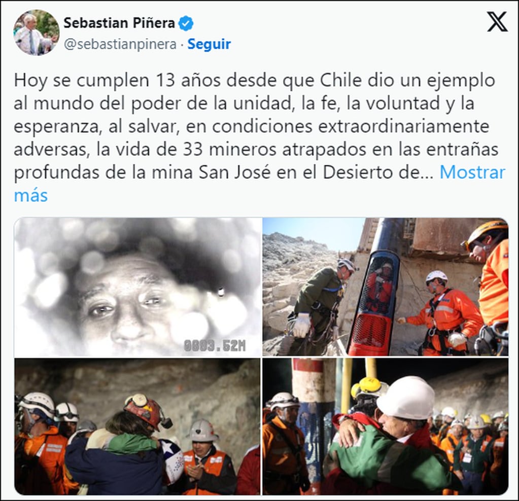 El mensaje de Piñera sobre los mineros días antes de morir