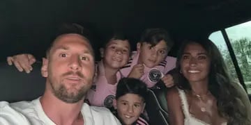 Lionel Messi con Antonela Roccuzzo y sus hijos