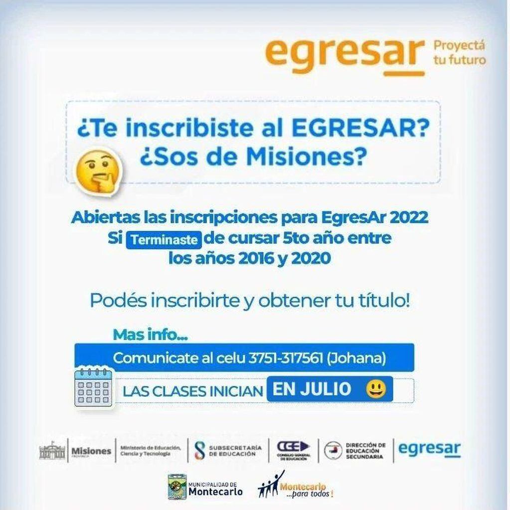 El programa EgresAr iniciará en Montecarlo.