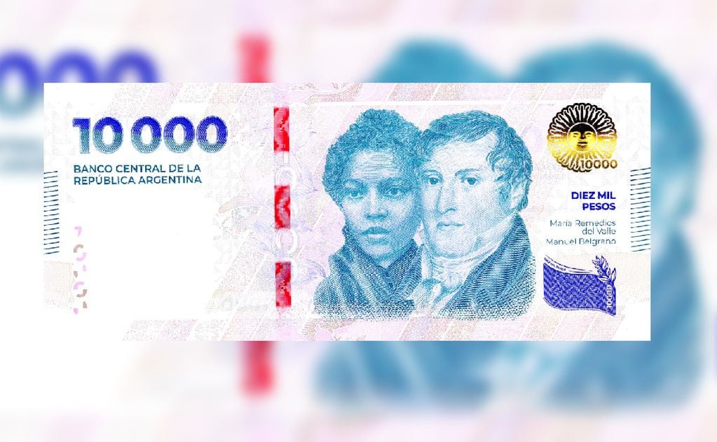 El nuevo billete de $10.000 con Manuel Belgrano y María Remedios del Valle (BCRA)