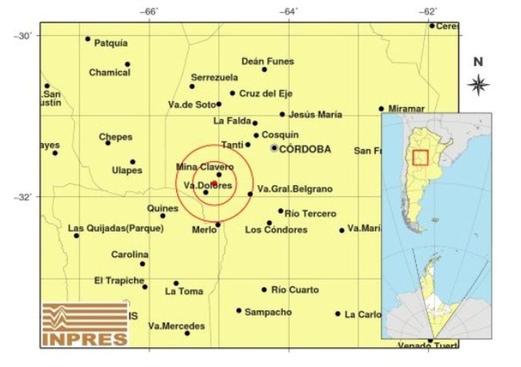 El sismo se registró a 19 km. al este de Villa Dolores.