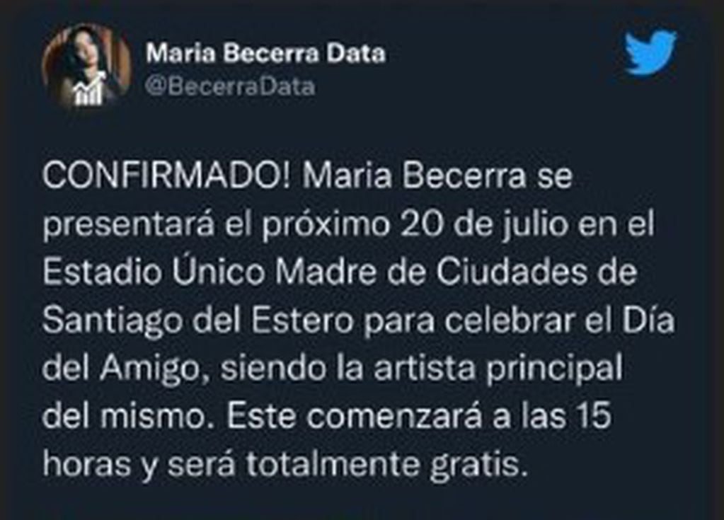 Confirmación de la presencia de María Becerra
