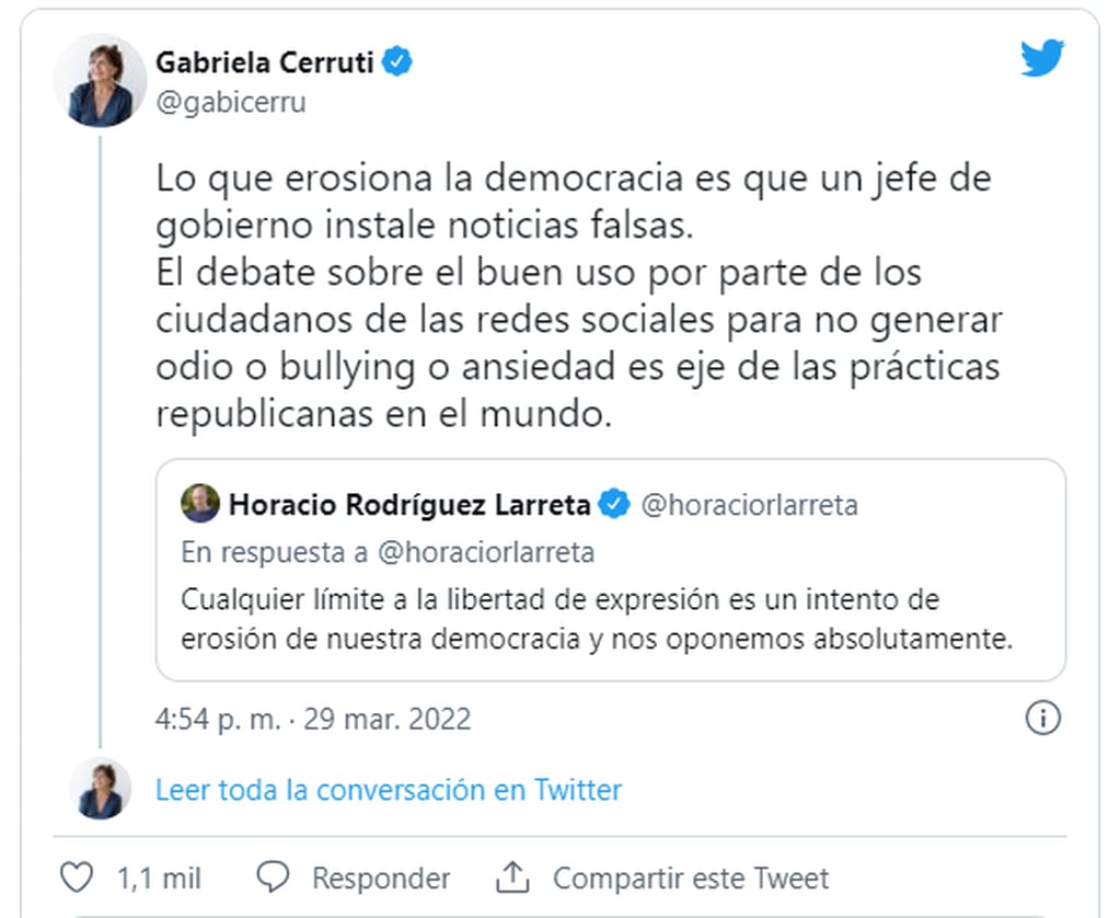 Las respuestas de Gabriela Cerruti ante las críticas de la oposición al proyecto.