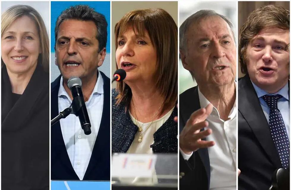 Elecciones 2023: Myriam Bregman, Sergio Massa, Patricia Bullrich, Juan Schiaretti y Javier Milei. Foto: La Voz